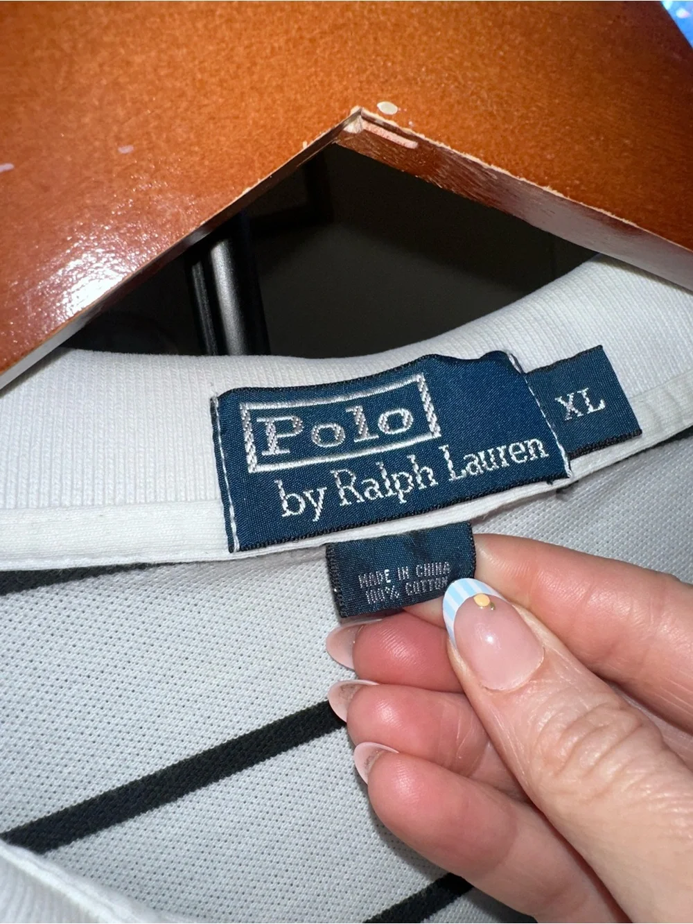 Ralph Lauren White Polo with Navy Stripes and Red Pony